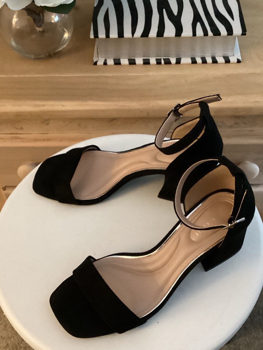 Kelly & Katie Black Ankle-Strap Block Heel Sandals